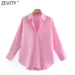 Zevity New Women Simply Candy COlor Single Breasted Poplin Shirts Office Lady Long Sleeve Blouse Roupas Chic Chemise Tops LS9114