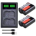 2pcs 1900mAh EN-EL15 EN-EL15A EN EL15 EL15A Battery + LED Dual Charger for Nikon D600 D610 D750 D800 D810 D850 D7000 D7100