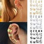 LATS Gold Leaves Ear Cuff Black Non-Piercing Ear Clip Earrings for Women Men Fake Cartilage Earring Cuff Trend Jewelry Wholesale