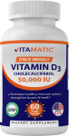 Vitamatic Vitamin D3 Weekly Dose 50,000 IU (Cholecalciferol) 60 Veggie Capsules