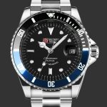 Military Mens Watch Automatic Black Blue Bezel Date Stainless Steel Band Army