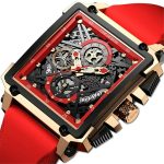 LIGE Men Watch Rectangle Sport Quartz Wristwatch Red Rubber Strap Males Watches