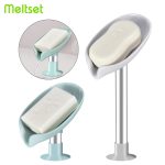 Leaf Shape Soap Box Bathroom Soap Holder with Suction Cup Drain Soap Dish Plastic Soap Tray Bathroom Accessories