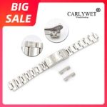 CARLYWET 20mm 316L Steel Watch Band Hollow Curved End Glide Lock Clasp Silver Brush Bracelet for Rolex VINTAGE Submariner Oyster