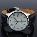 Mens Watch Automatic White Dial Silver Leather Strap Date Display Analog Luxury