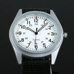 Mens Quartz Watch Black Fabric Band Stainless Steel Case 12/24hrs Outdoor Army