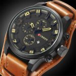 CURREN Men Military Quartz Watch Large Dial Casual Leather Strap Male Wristwatch