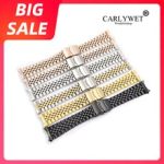 CARLYWET Watch Band 19 20 22mm Hollow Curved End Solid Screw Links Replacement Bracelet For Rolex Datejust Submariner Seiko