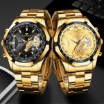 FNGEEN Waterproof Gold Men Watch Classic Stainless Steel Quartz Analog Business