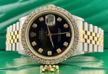 Rolex Mens Datejust 36mm 18k Yellow Gold & Steel ICED 2.50ct Diamonds Black Dial