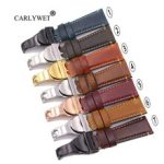 CARLYWET 20 22mm Durable Real Leather Replacement Wrist Watch Band Strap Belt Bracelet For Tudor Seiko Rolex Omega