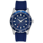 Bulova Men’s Quartz Date Indicator Blue Silicone Band 43mm Watch 98B341