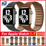 For Apple Watch Leather Link Band Strap iWatch Series 7 6 5 4 3 SE 40/44/41/45mm