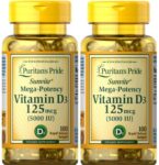 New Puritan’s Pride Vitamin D3 125 mcg (5000 IU) 100 Softgels (2-PACK) Free ship