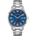 Bulova Men’s Quartz Silver-Tone Band Blue Dial Date Indicator 42mm Watch 96B273