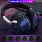 Wireless Bluetooth 5.1 Headphones Over Ear LED Headset Stereo Noise Cancelling