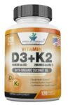 Vitamin D3 5000IU & K2 as MK-7 200mcg with Organic Coconut Oil, 120 Veggie Caps