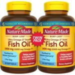 Nature Made Burp-less Fish Oil 1400mg 1000mg, Omega 3  = 130 Softgel Exp 08/24