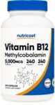 Nutricost Vitamin B12 (Methylcobalamin) 5000mcg, 240 Capsules – Non-GMO