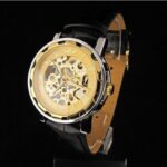 Luxury Mens Automatic Quartz Stainless Steel Watch Business Hollow Skeleton Gold