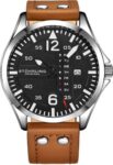 Stuhrling Men’s Steel Riveted Tan Leather Strap Japan Quartz Aviation Watch