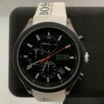 HUGO BOSS 1513718 White Rubber Strap Black Dial Chronograph Analog Men’s Watch