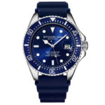 Stuhrling 3950R 2 Aquadiver Quartz Date Blue Rubber Strap Mens Watch