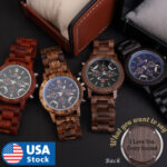 Custom name Wood Watch Wooden Quartz Date Display Men’s Wristwatch gift for men