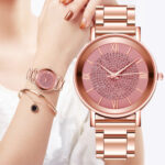 Waterproof Fashion Women Luxury Stainless Steel Crystal Quartz Round Wrist Watch