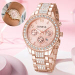 Waterproof Fashion Women Luxury Stainless Steel Crystal Quartz Round Wrist Watch