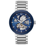 Bulova Men’s Automatic Exhibition Caseback Skeleton Blue Dial 42mm Watch 96A204