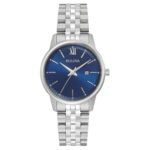 Bulova Women’s Quartz Date Indicator Silver-Tone Blue Dial 32mm Watch 96M155