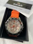 SWISH,￼ formula, 1 design watch, chronograph date 45 mm, orange rubber band,