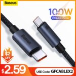 USB-кабель Baseus с разъемом USB Type-C и поддержкой быстрой зарядки, 100 Вт