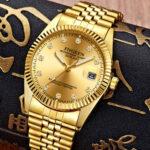 Men’s Gold Quartz Watch Waterproof Classic Stainless Steel Business Gift