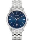 Bulova Sutton Men’s Quartz Silver-Tone Date Display Blue Dial 40mm Watch 96B338