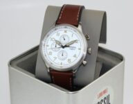 NEW AUTHENTIC FOSSIL RETRO PILOT SILVER BROWN CHRONOGRAPH ECO FS5809 MEN’S WATCH