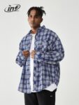 INFLATION Brushed Check Shirts Men Blue Plaid Long Sleeve Oversized Shirts Male Plus Size