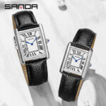 SANDA Quartz Watch Roman Scale Leather Strap Couple Waterproof Women Men Watch