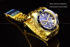 Invicta Mens PRO DIVER SCUBA Blue Dial 18Kt Gold Plated Chronograph Watch 0073