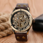 SHENHUA Steampunk Men’s Wristwatch Automatic Mechanical Watch Brown Leather