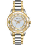 Bulova Women’s Quartz Diamond Accents Gold Tone Bracelet 32MM Watch 98P140