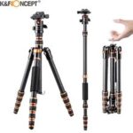 K&F Concept 60″/150cm Carbon Fiber Camera Tripod Lightweight Travel Tripod 8kg/17.6lbs with 360° Ball Head for Canon Sony Nikon