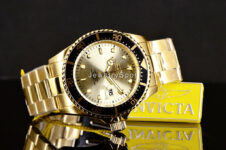 NEW Invicta Pro Diver 43MM ALL GOLD Sunray Dial Black Bezel SS Bracelet Watch