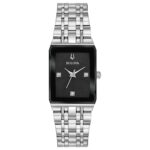 Bulova Quadra Women’s Quartz Diamond Accent Silver-Tone 20mm Watch 96P202