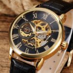 FORSINING Mechanical Watch for Men Hollow Skeleton Dial Leather Band Wrist Watch