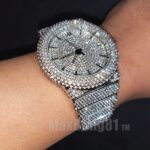 Men Luxury Bling Silver Finish Simulated Diamond Bracelet Full Iced Band Watch