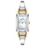 Bulova Womens Quartz Diamond Mother of Pearl Dial Silver Gold Watch 33mm 98P188