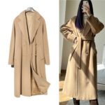 101801 90% Wool , 10% Cashmere Coat Women’s Medium Long Classic Double Row Button Wool Coat