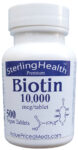 Biotin 10000 mcg, 500 tablet bottle,  or 1 (one) tablet sample pack, biotin 10mg